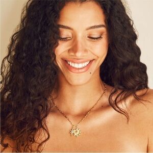 NEW Jennifer Miller Starburst Charm Necklace 14k Gold Plated Paper Clip Chain